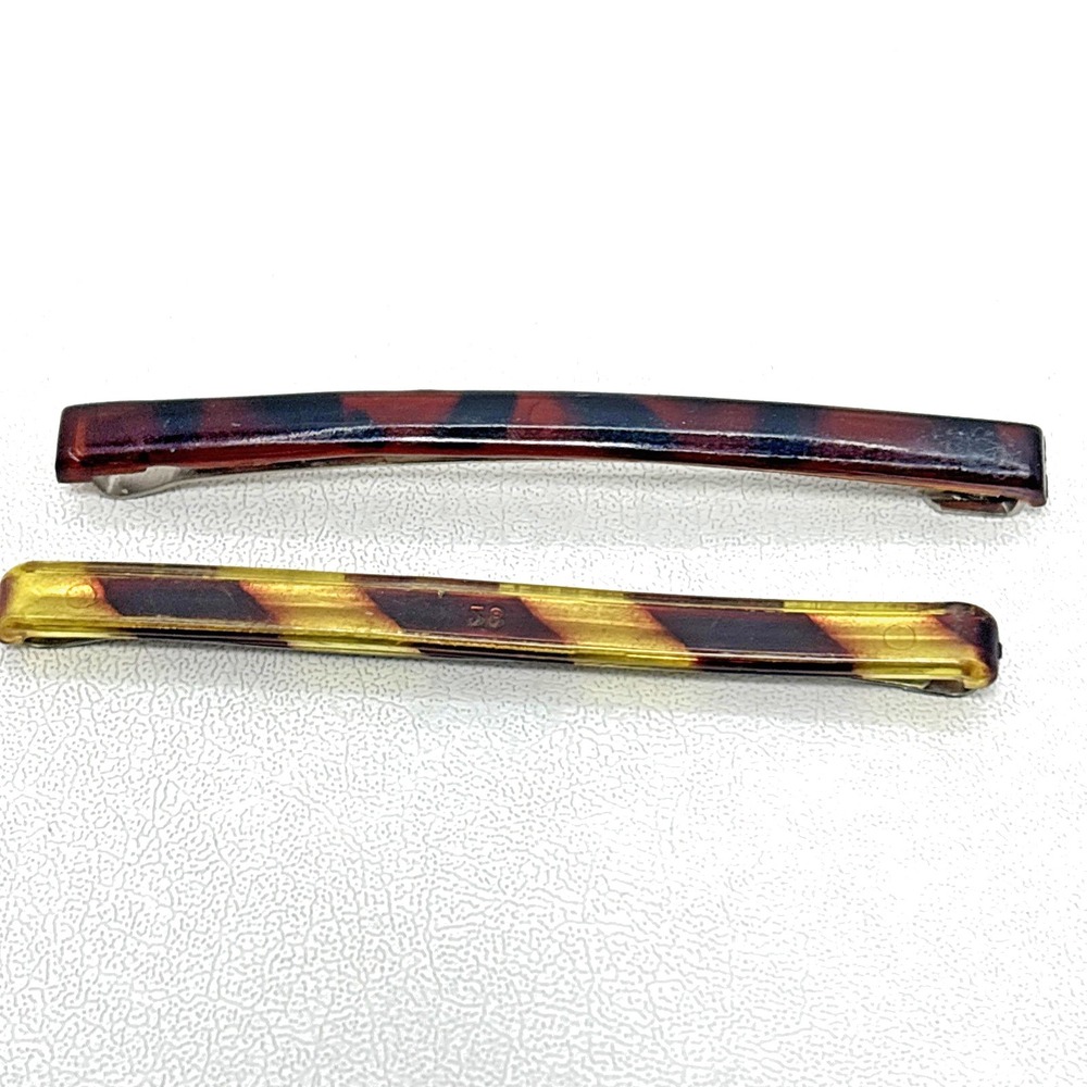2 Vintage Signed Goody 3" Stay Tight Clasp Clip Hair Barrettes Faux Tortoise